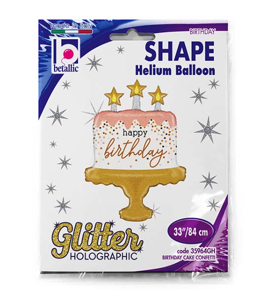 33" Μπαλόνι τούρτα Happy Birthday με κομφετί