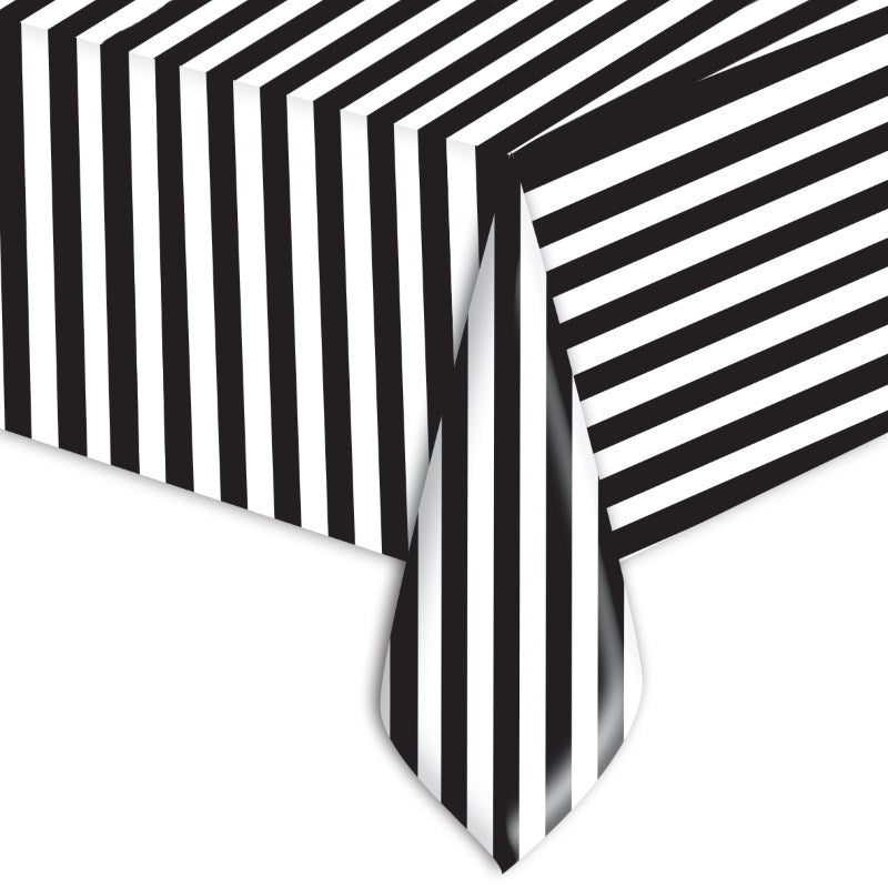 Τραπεζομάντηλο Πλαστικό Ριγέ Μαύρο - Black Stripes / 140 x 270 εκ