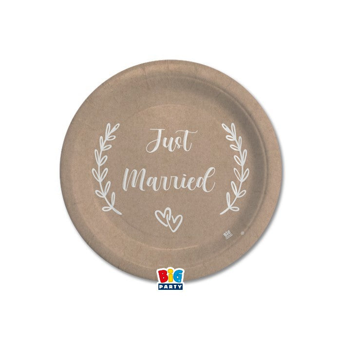 Χάρτινα Πιάτα Γάμου Just Married Kraft 18εκ / 8 τμχ