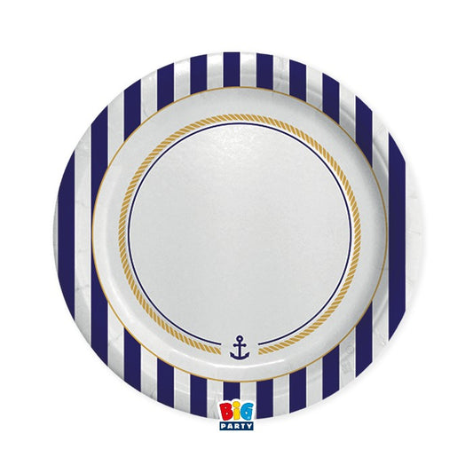 Πιάτα Χάρτινα 24 εκ Ναυτικό - Nautical / 8 τμχ