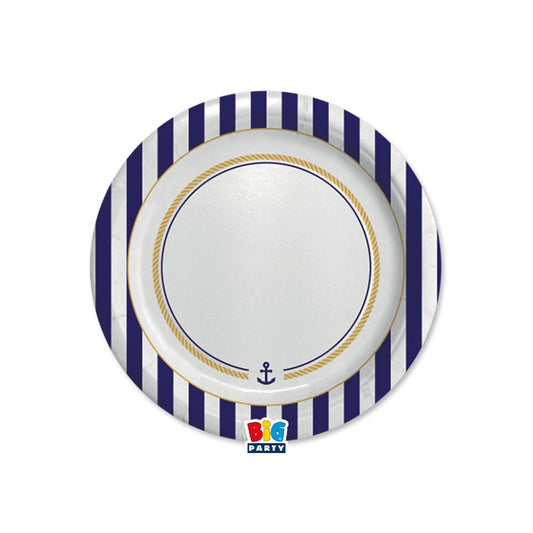 Πιάτα Χάρτινα 18 εκ Ναυτικό - Nautical / 8 τμχ