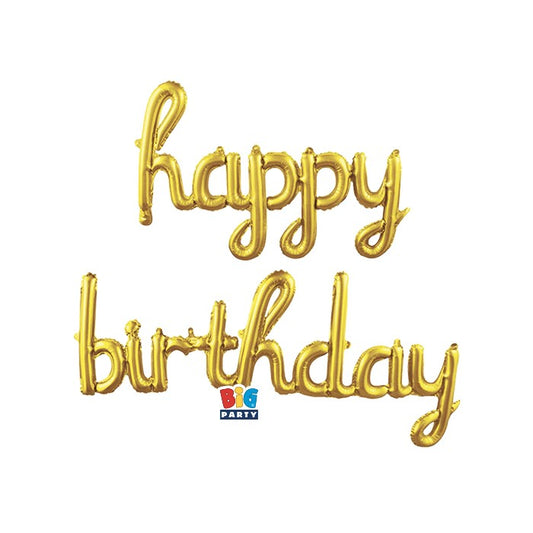 Μπαλόνι Φοιλ Γράμματα Script Italic 467 x 46εκ Χρυσό - Happy Birthday Gold