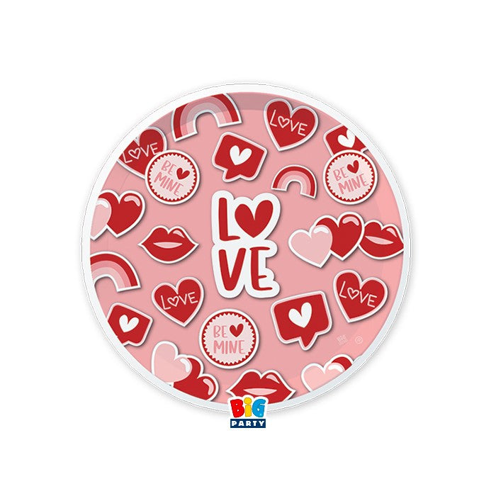 Πιάτα Χάρτινα Γλυκού με Καρδιές Love Stickers  / 6 τμχ