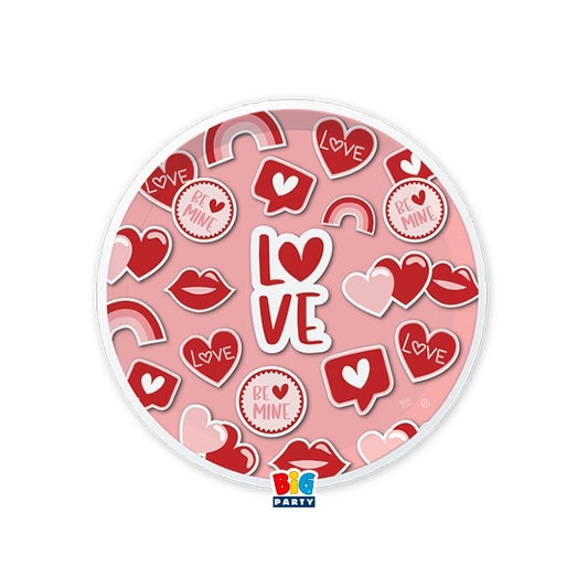 Πιάτα Χάρτινα Γλυκού με Καρδιές Love Stickers  / 6 τμχ