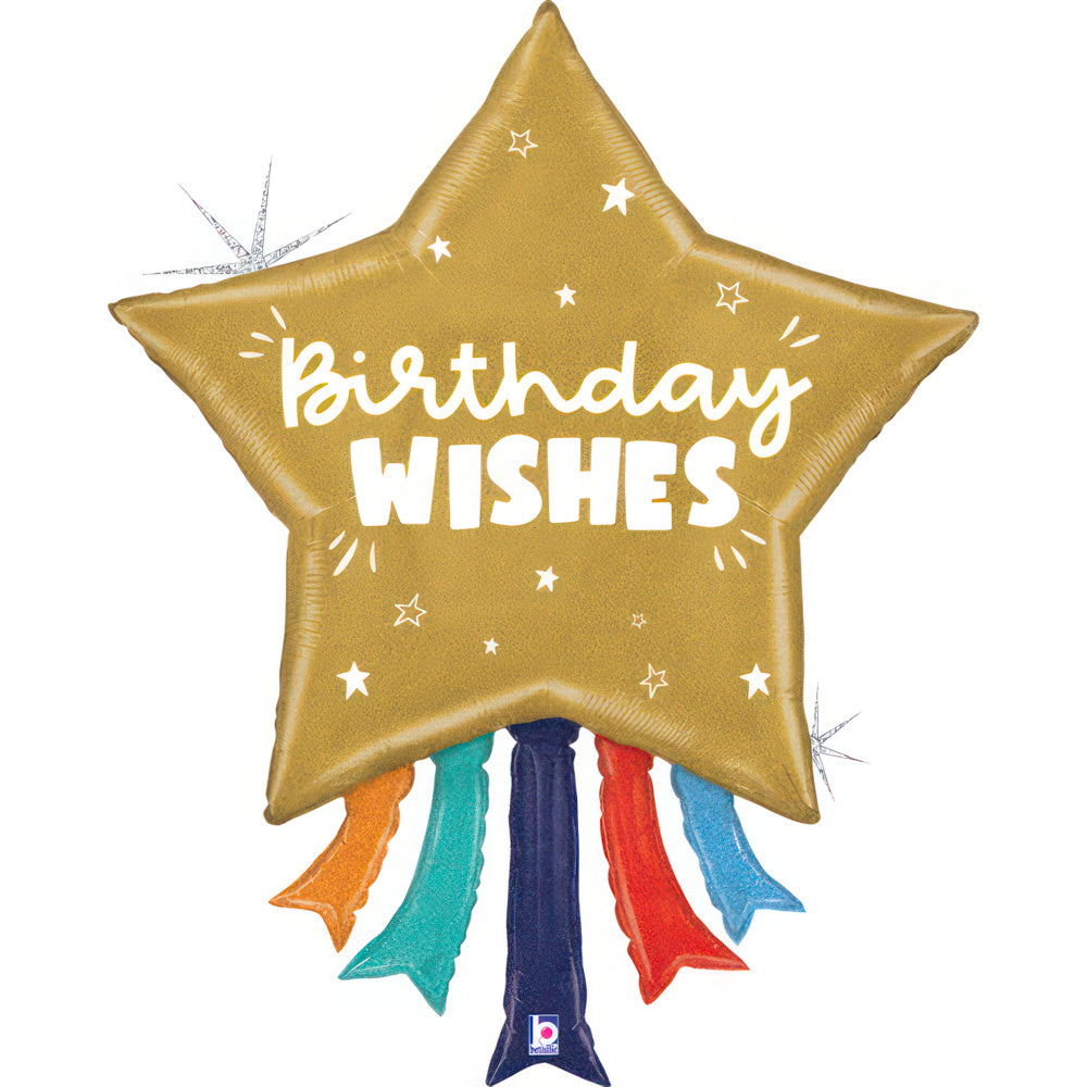 36" Μπαλόνι Αστέρι "Birthday Wishes" Holographic