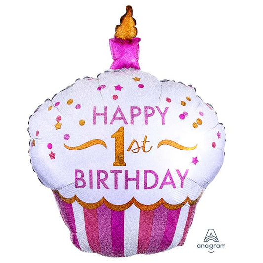 36" Μπαλόνι Cup Cake 1st Birthday κοριτσάκι