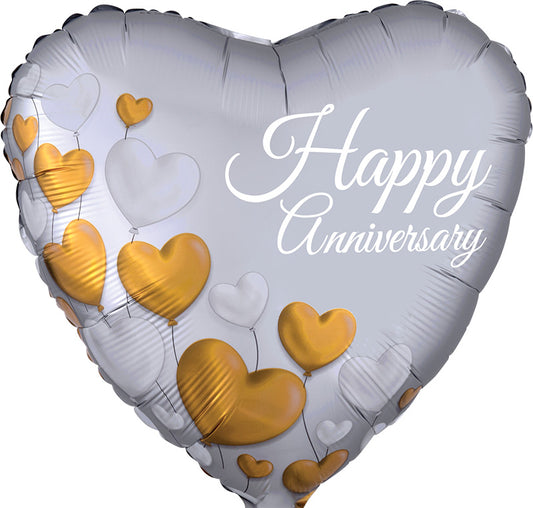 Μπαλόνι Φοιλ 18 Happy Anniversary Gold Platinum Hearts / 45 εκ