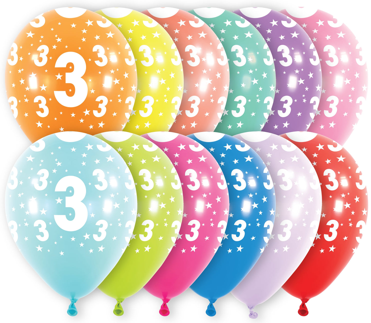Μπαλόνια Λάτεξ 11 Νούμερο 3 με Αστέρια Ασορτί / 6 τμχ