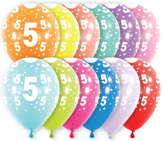 Μπαλόνια Λάτεξ 11 Νούμερο 5 με Αστέρια Ασορτί / 6 τμχ