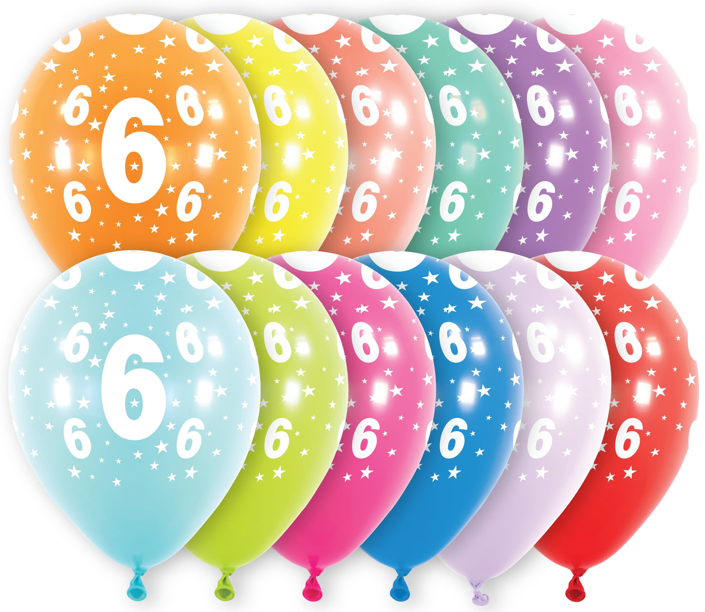 Μπαλόνια Λάτεξ 11 Νούμερο 6 με Αστέρια Ασορτί / 6 τμχ