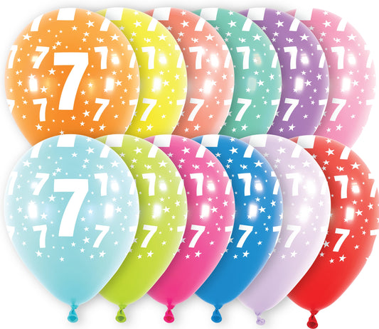 Μπαλόνια Λάτεξ 11 Νούμερο 7 με Αστέρια Ασορτί / 6 τμχ