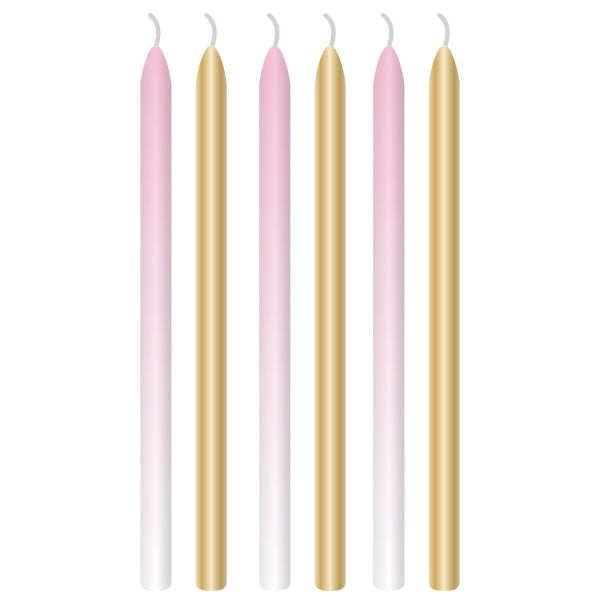 Κεριά Ροζ και Χρυσό 7.5εκ / 6τεμ