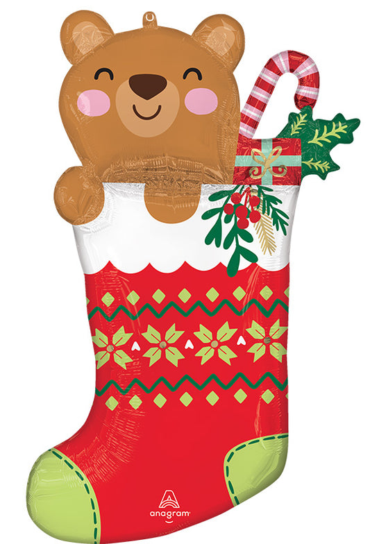 Μπαλόνι Φοιλ Σχήμα Χριστουγεννιάτικη Κάλτσα - Beary Christmas / 55 x 81εκ