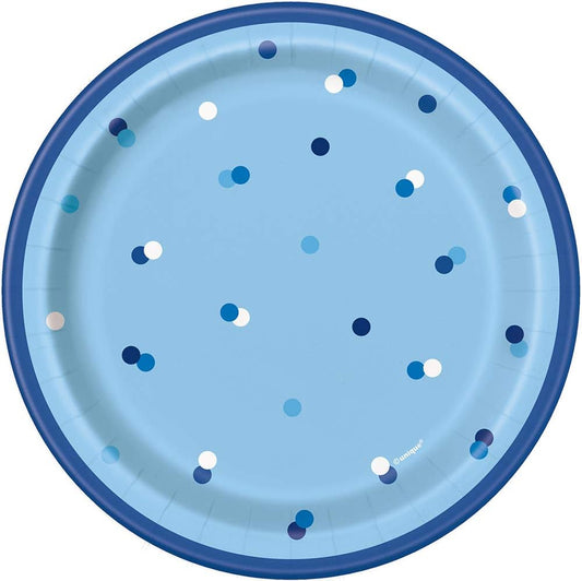 Πιάτα Χάρτινα Γλυκού Glitz Blue - Μπλε με Πουά 18εκ / 8 τεμ