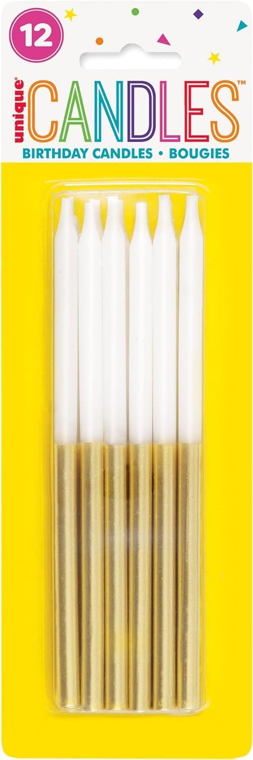 Κεριά Μεταλλικά 12.5εκ Λευκό & Χρυσό Gold Metallic Dipped /12 τμχ