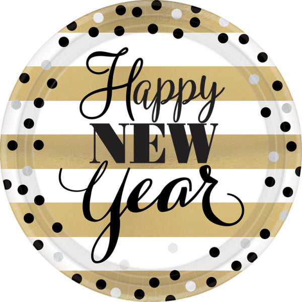 Πιάτα χαρτ. φαγητού 23εκ Golden New Year /8 τεμ