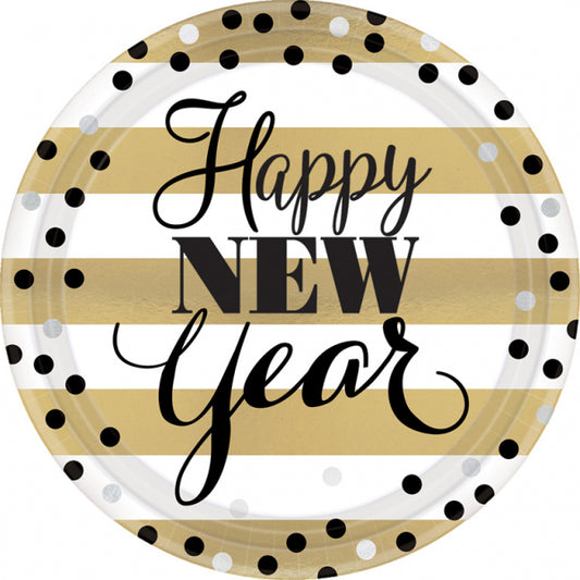 Πιάτα χαρτ. φαγητού 23εκ Golden New Year /8 τεμ