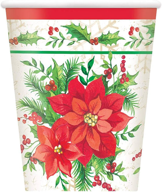 Ποτήρια Χάρτινα 266ml Festive Poinsettia / 8 τμχ