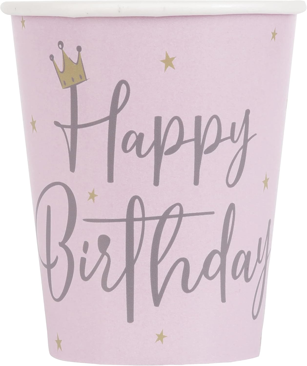 Ποτήρια Χάρτινα Ροζ με στέμα  266ml Happy Birthday /8 τεμ
