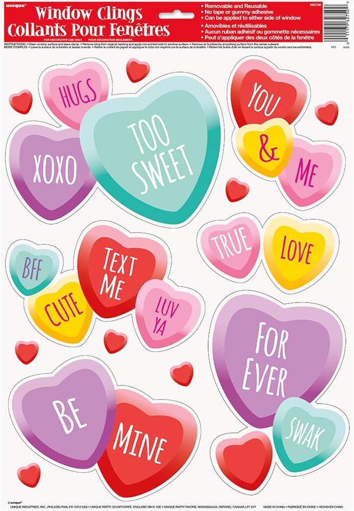 Αυτοκόλλητα Παραθύρου Καρδιές Candy Hearts Window Clings Sheet
