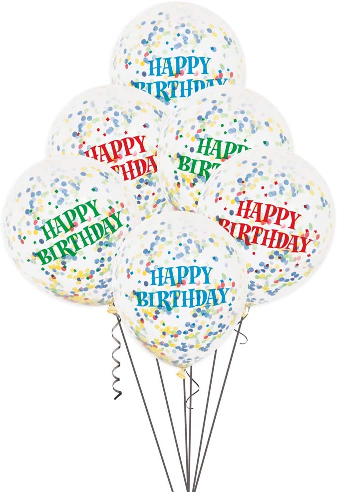 Μπαλόνια Λατέξ 12 Happy Birthday Ασορτί με  Κονφετί / 6 τεμ