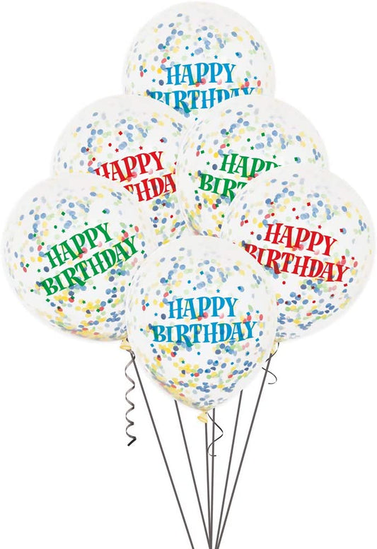 Μπαλόνια Λατέξ 12 Happy Birthday Ασορτί με  Κονφετί / 6 τεμ