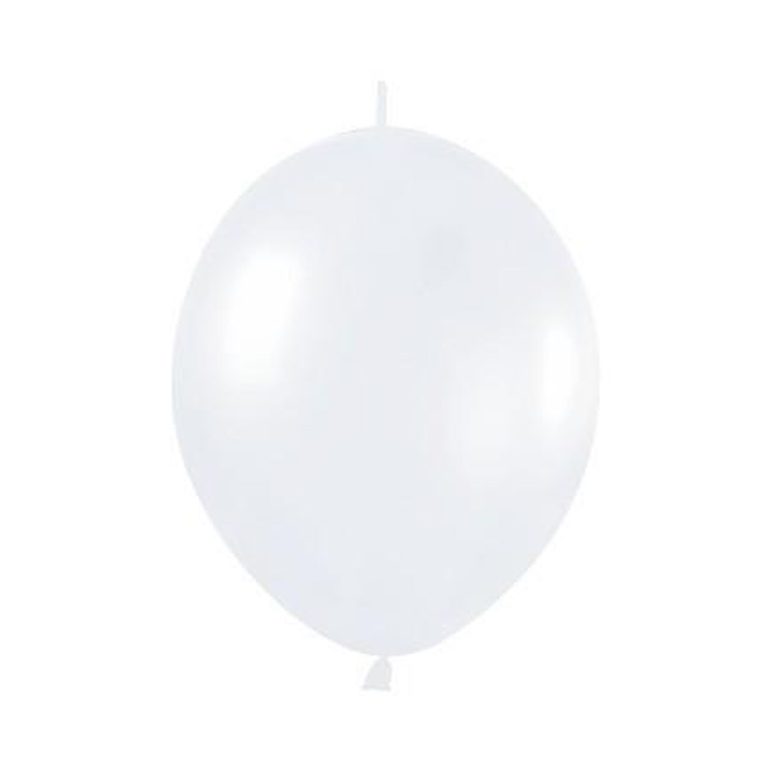 6" Λευκό Περλέ μπαλόνι Link-O-Loons με ουρίτσα