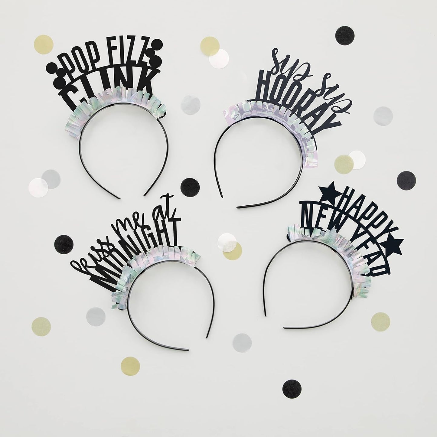 Τιάρες Μαύρο Χρυσό & Ασημί Happy New Year / 4 τεμ.