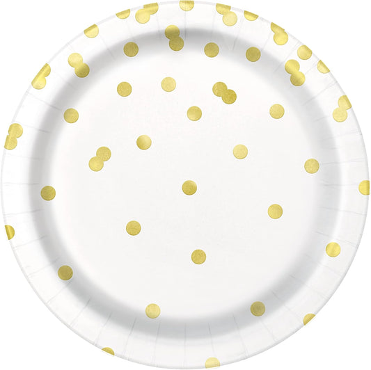 Πιάτα Φαγητού Λευκά με Χρυσά Πουά / 8 τεμ