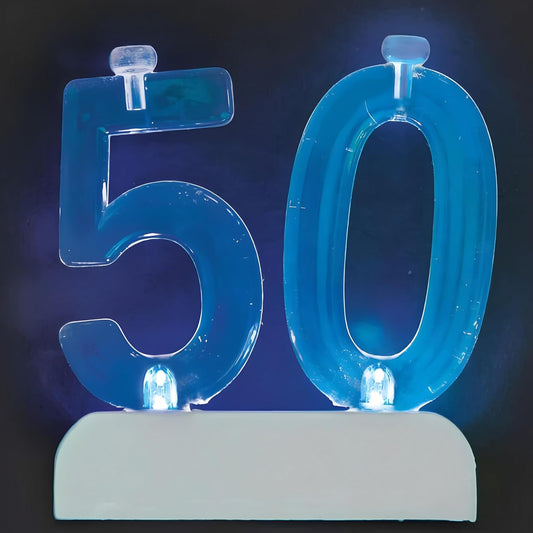 Βάση για Κεριά με  τον αριθμό 50 που αναβοσβήνει και αλλάζει Χρώμα + 4 Κεριά