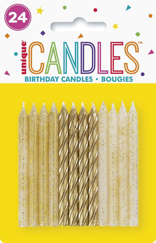 Κεριά σπιράλ ασορτί  Χρυσό γκλίτερ / 24 τμχ