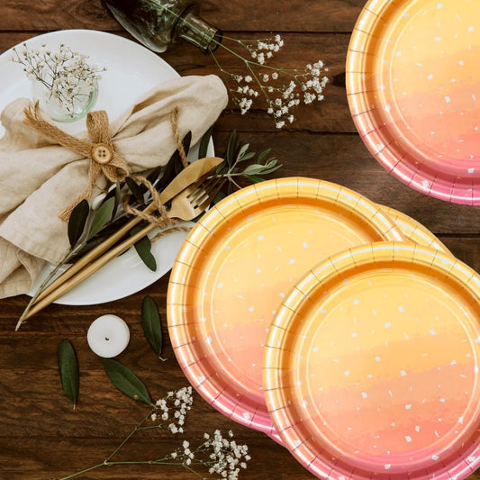 Πιάτα Χάρτινα 23 εκ  Ροζ Χρυσό Ombre / 8 τεμ