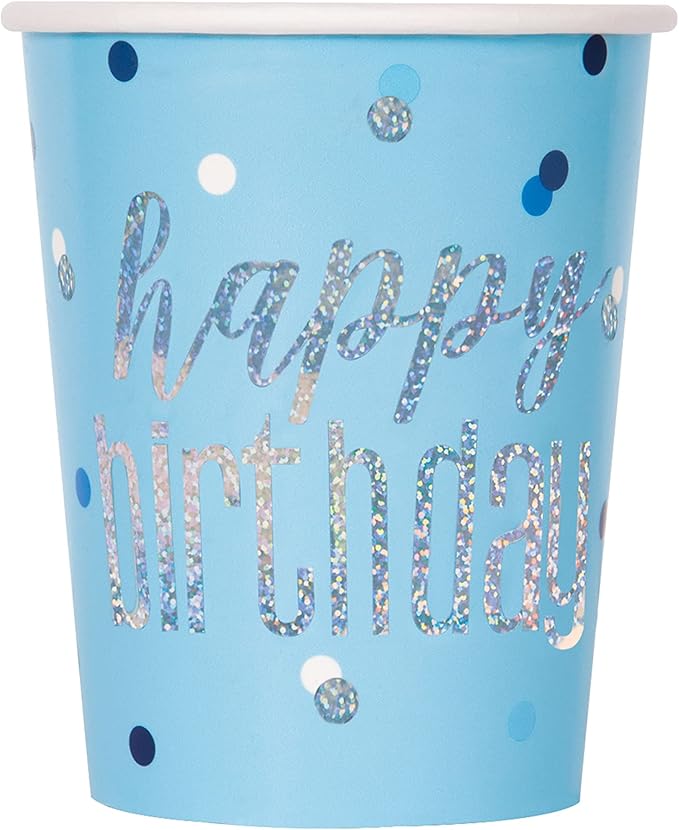 Ποτήρια Χάρτινα 266ml Happy Birthday Σιελ / 8 τεμ.