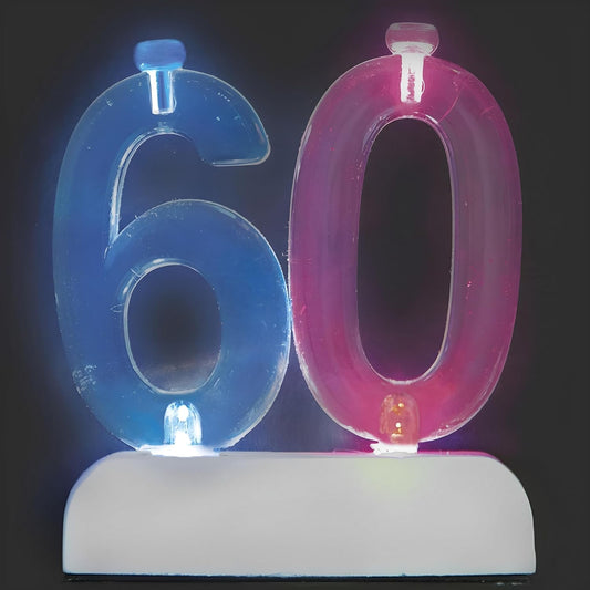 Βάση για Κεριά με αριθμό 60 που αναβοσβήνει και αλλάζει Χρώμα + 4 Κεριά