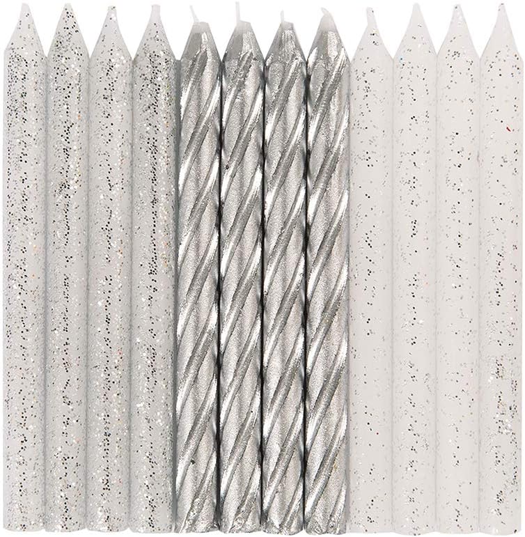 Κεριά Γενεθλίων σπιράλ Ασημί με Glitter 6εκ. / 24 τεμ.