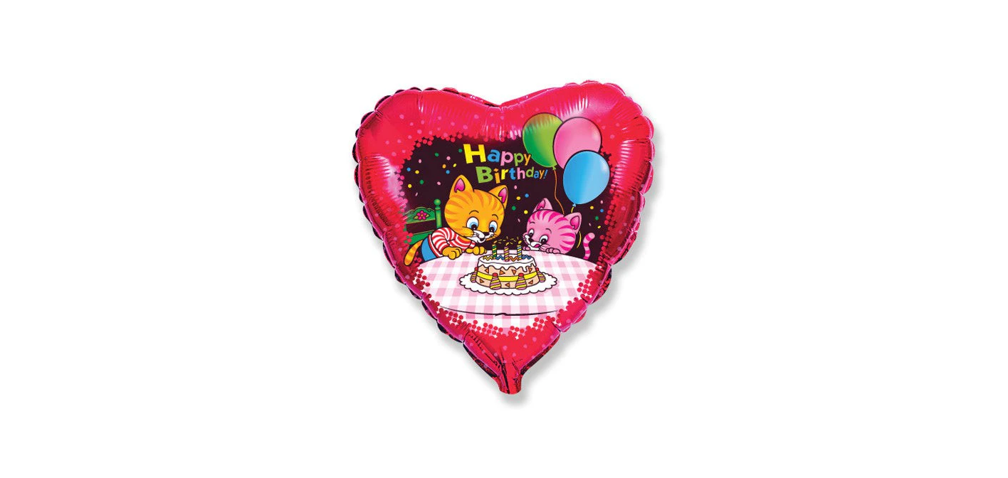 Μπαλόνι Φοιλ 18 Καρδιά Ροζ Happy Birthday με Γατάκια / 46 εκ