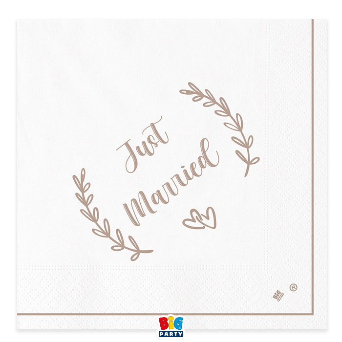 Χαρτοπετσέτες Φαγητού για Γάμο /Just Married 33 x 33 εκ / 20 τμχ