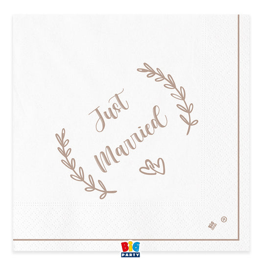 Χαρτοπετσέτες Φαγητού για Γάμο /Just Married 33 x 33 εκ / 20 τμχ