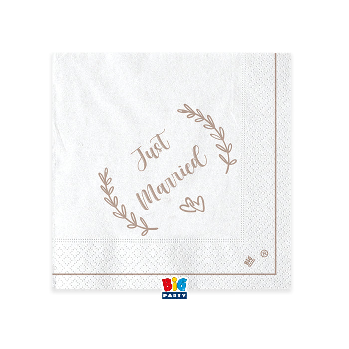 Χαρτοπετσέτες Γλυκού για Γάμο Just Married 25 x 25 εκ / 20 τμχ
