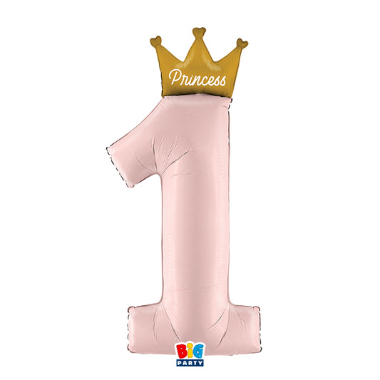 Μπαλόνι Φοιλ Νούμερο 1 Ροζ με Χρυσή Κορώνα Princess / 117 εκ