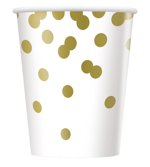 Ποτήρια Λευκά White & Gold Confetti Dots 266ml /  8 τμχ - Foil Stamping
