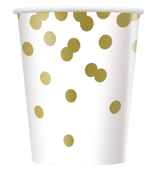 Ποτήρια Λευκά White & Gold Confetti Dots 266ml /  8 τμχ - Foil Stamping