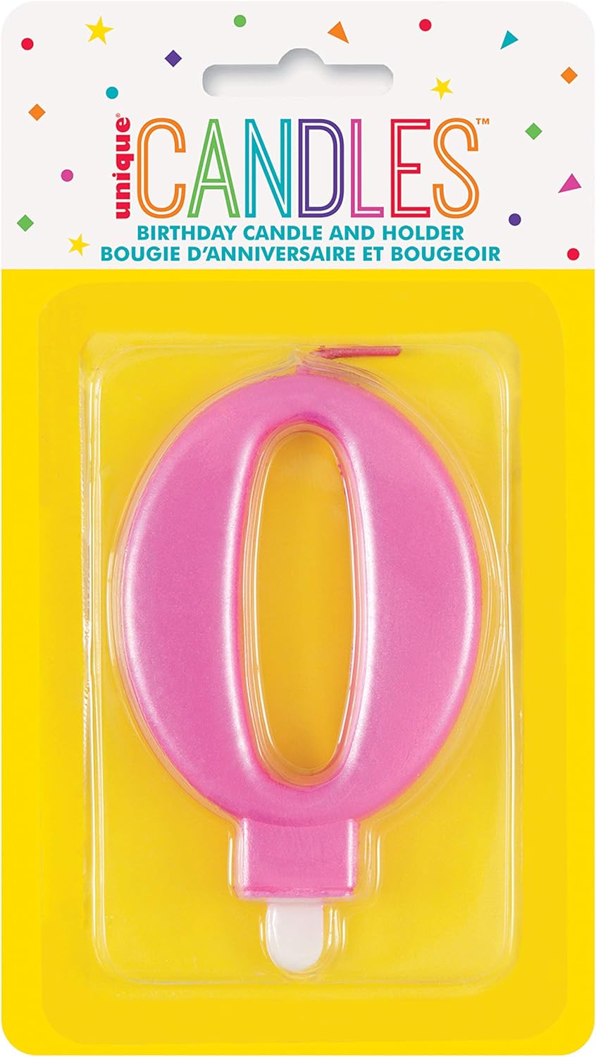 Κερί  0 Μεταλλικό Ροζ / 8 εκ.