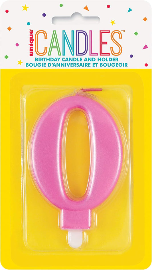 Κερί  0 Μεταλλικό Ροζ / 8 εκ.