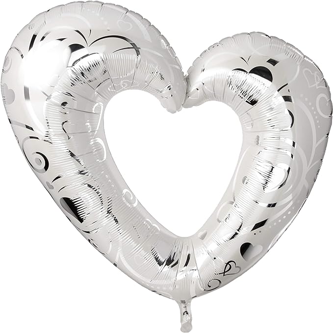 Μπαλόνι Φοιλ Σχήμα 42 Καρδιά Μεταλλικό Λευκό Hearts & Filigree Pearl White / 107 εκ