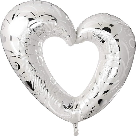 Μπαλόνι Φοιλ Σχήμα 42 Καρδιά Μεταλλικό Λευκό Hearts & Filigree Pearl White / 107 εκ