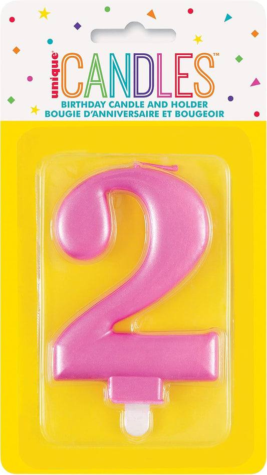 Κερί  2 Μεταλλικό Ροζ / 8 εκ.