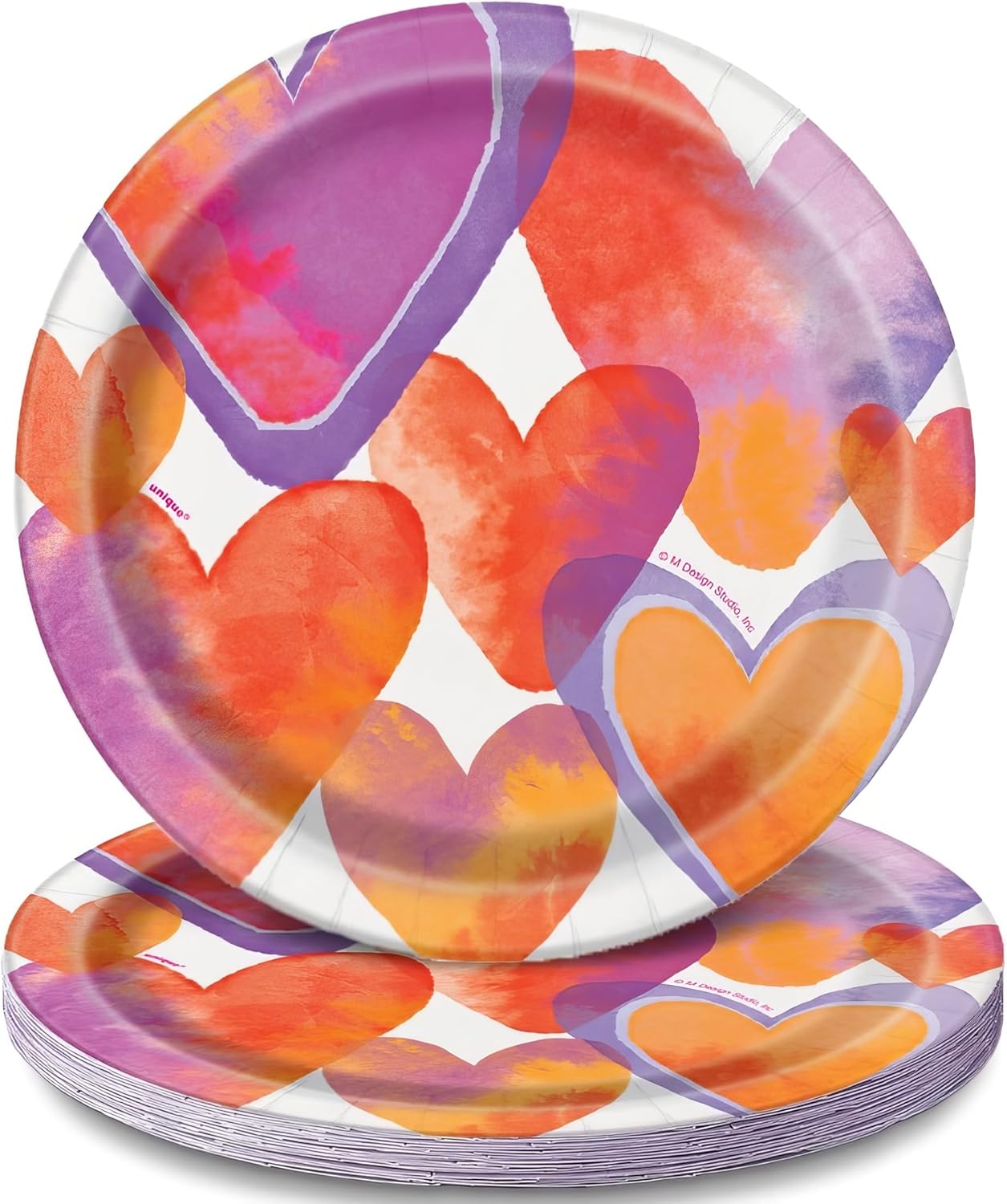 Πιάτα Χάρτινα Γλυκού με Καρδιές Watercolor Hearts /  8 τμχ