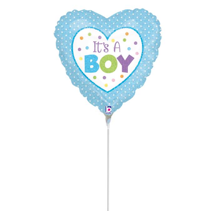 9" Mini Shape Μπαλόνι Καρδιά Πουά Its a boy