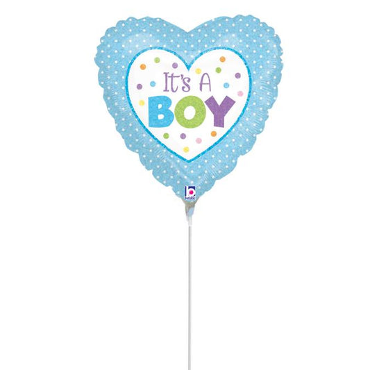 9" Mini Shape Μπαλόνι Καρδιά Πουά Its a boy